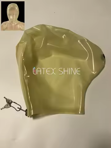 Transparent Latex Fetish Hood Mask Breath Control with Back Lockable Zipper