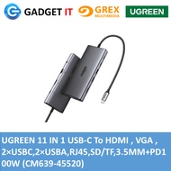 UGREEN 11 IN 1 USB-C TO HDMI , VGA , 2×USBC,2×USBA,RJ45,SD/TF,3.5MM+PD100W (CM639-45520)