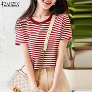 Celmia ZANZEA เสื้อยืดแขนสั้นลายทางสไตล์เกาหลี,เสื้อยืดลำลองเสื้อเสื้อฤดูร้อนหลวม #240505