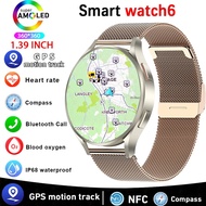 2024 New GPS Track Compass Watch 6 Smart Watch Men Amoled Always Display Body Temperature Clock BT Talk Smartwatch Men Women