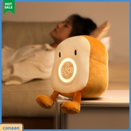 canaan|  Alarm Clock Dimmable One-key Start Rechargeable Adorable Appearance Creative Shape Illumination Polyester Fiber 2-In-1 Lovely Plush Toast Shape LED Lamp Alarm Clock for Ho