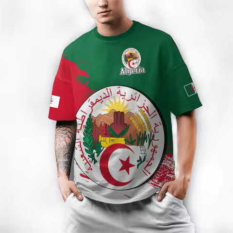 Algeria Men's T-shirts Casual Loose Round Neck DZ Algerian Flag Short Sleeve Tops Tees Men Clothing 