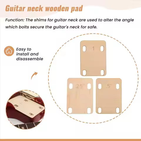 Y612A HOT 3Pcs Guitar Neck Shims, Solid Maple Wood Guitar Neck Shim Protection 0.25, 0.5 And 1 Degre