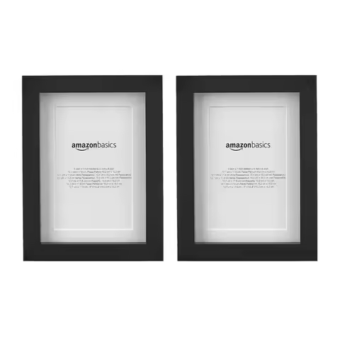 Black Rectangular Picture Frame 5x7 Inch with Glass 4x6 Mat Wall Mount or Tabletop 2 Pack