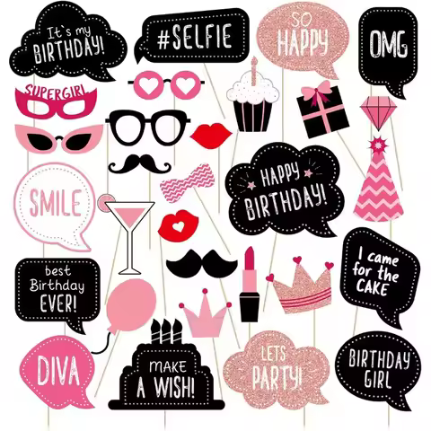 31/30/18pcs/Set Handheld Photography Props Photobooth Merried Funny DIY Birthday Photo Booth Props G