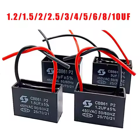 CBB61 450V Fan Starting Capacitor 1UF/1.2UF/1.5UF/2UF/2.5UF/3UF/4UF/5UF/6UF/8UF/10UF Fan Ceiling Exh