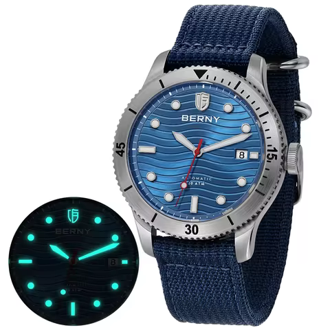 BERNY Automatic Diving Wristwatch for Men PT5000 Movement 20ATM Waterproof Luminous Sapphire Mechani