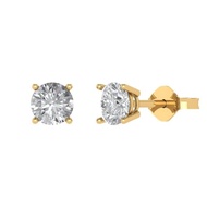 2Ct Brilliant Round Cut - Solitaire Studs Earrings - Clear Simulated Diamond - 14K Yellow Gold - Pus