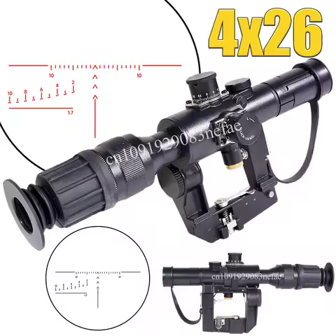 SVD 4X26 PSO-1 Type Riflescope Red Illuminated Reticle Optics with Side-Rail Mount for Airsoft Spott