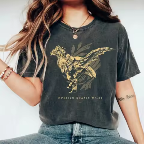 Monster Hunter Wilds Shirt Rathalos Gold Tee Capcom MH Rise MH World 90s Vintage Gamer Gift Doshagum