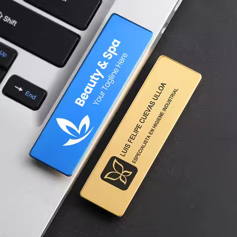 7*2CM Free Engraved Customizable Brooches Pin Personalized Engraved Text Logo Business ID Plate Meta