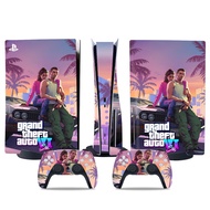GTA 6 Vice City Vinyl Skin Sticker for PS5 & PS5 Slim /Pro Console with 2 PCS Controller Gamepad Sti
