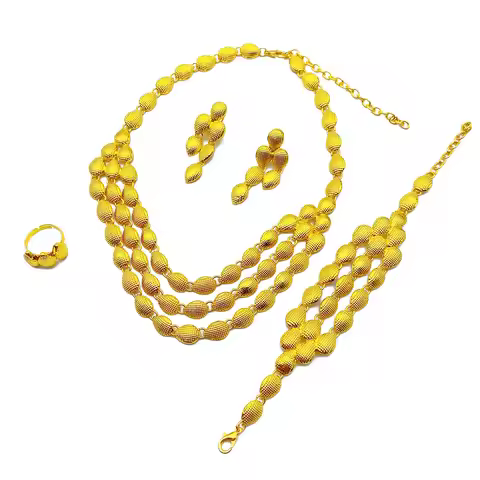Water Drop Bead Bridal Jewelry Set Women's 24K Gold AU999 - Dainty beads, 4-piece set, bridal gentle