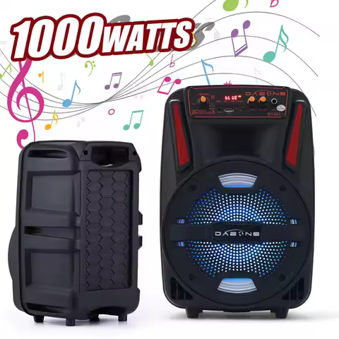 1000W Portable Bluetooth Speaker 8" Subwoofer Heavy Bass Sound System Party With Remote and Mic Led 