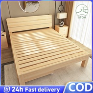 Solid Wood Bed Frame With HeadBoard  Furniture Double Bed Frame Double Bed Frame Tilam Kayu/Wood Platform With Drawer Storage /Single/Queen/King实木床