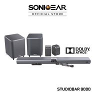 SonicGear StudioBar 9000 Dolby Atmos 7.2.4 ch Soundbar | Surround Speaker | 8" Wireless Subwoofer x2 | Free Dual UHF Mic