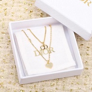 CHA *** CD Heart Pearl Necklace Double Heart Necklace Pearl Necklace