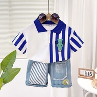 Boy Cool Handsome 2025 Boy Baby Clothes Children Handsome polo Shirt Short Sleeve Set