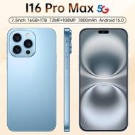 รุ่นใหม่ i16 Pro Max  สมาร์ท 5G ศัพท์มือถือหน้าจอขนาดใหญ่พิเศษ 16+1T แหล่งที่มาของเวอร์ชันต่างประเทศ