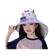 Kids Hat with Solar USB Powered Fan Cartoon Styling Shawl Design Adjustable Outdoor Hiking Cycling F
