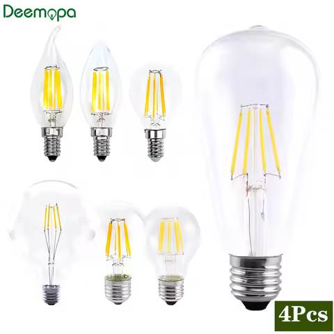 4pcs/lot LED Filament Bulb E27 Retro Edison Lamp AC220V 2W 4W 6W 8W E14 Vintage Candle Light Globe L