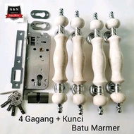 Gagang pintu marmer 1set Kunci - Handle pintu rumah Batu Mamer