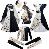 Black White Witch Cruella Same Style cos Costume cosplay Full Set Costume Cruella Children Halloween