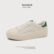 VASIBAEN【Official】หัวเชลล์รองเท้าสีขาวขนาดเล็กของผู้หญิงอินเทรนด์ด้านล่างแบนกีฬาลำลองรองเท้านักเรียน