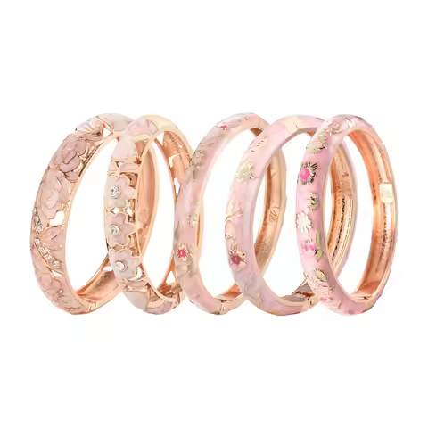 Hollow Bracelets For Women Enamel Bangles Cloisonne Women's Bracelet Pink Bangle On Hand Alloy Jewel