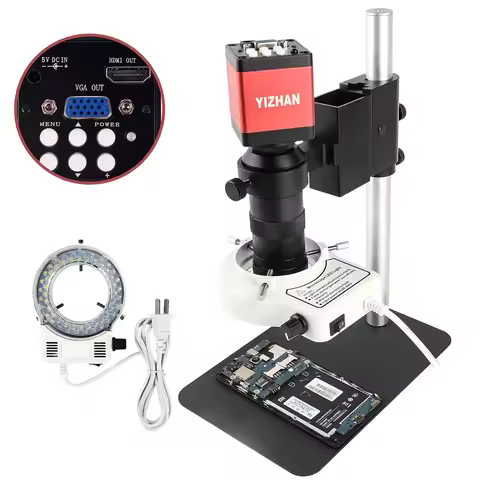 YIZHAN Monocular Microscope 130X Zoom Lens LED Ring Light Industrial 13MP VGA Camera for Motherboard