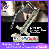 10 ml Syringe + oral drencher nozzle drench syringe fiber glass syringe for goat's cattle pet's pigs Syringe with Nozzle