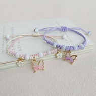 Adjustable Woven Bracelet with Butterfly Flower Pendant Best Friend Bracelet