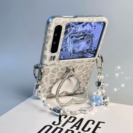 Luxury Leopard Pattern Phone Case with Heart Mirror Bracket Cloud Chain for Samsung Galaxy Z Flip8 7