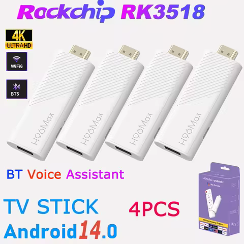 4PCS 2PCS 1PC H96 Max RK3518 Android14.0 TV Stick Quad Core 4K Wifi6 BT5.4 BT Voice Remote Control S