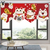 Japanese Style Fortune Cat Fabric Craft Partition Door Curtain Triangle Flag Kitchen and Bedroom Decorative Curtains Half Curtain Sushi Restaurant Hanging Curtain