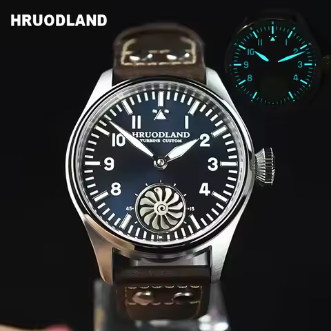 Hruodland 43mm Pilot Men's Manual Mechanical Watch Sapphire Crystal BGW-9 Night Light Turbine Retro 