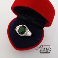 cincin lelaki silver permata hijau, cincin silver 925 lelaki emerald green, silver 925 men ring emerald green