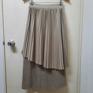 (25吋至27吋腰圍合適) initial 啡色 兩層 百褶 中長版 裙