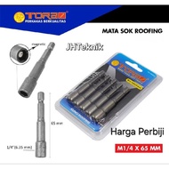 JHTeknik Drilling Key TORA 1/4Bu65mm/Drilling Socket Key 1/4Bu65mm TORA/ Roofing Socket Key 1/4 田 65