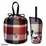 Japan Sweet x Mickey CRESTBRIDGE Blue Label checkered 2-pc set thernal lunch drawstring pouch + drink bottle cooler bag
