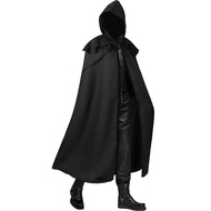 Black Men Cloak Hooded Medieval Monk Costume Solid Windproof Mens Trench Coat Gothic Wicca Wizard Ca