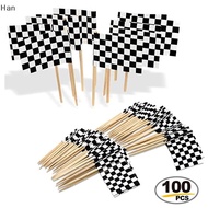 Han 100pcs Racing Flag Toothpicks Wood Checkered Flag Picks Appetizer Toothpicks SG