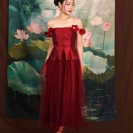 MERAH KLEITA OFFICIAL - BLOOM SKIRT - Tulle Bottom SKIRT | Red Women's Skirt Satin Skirt