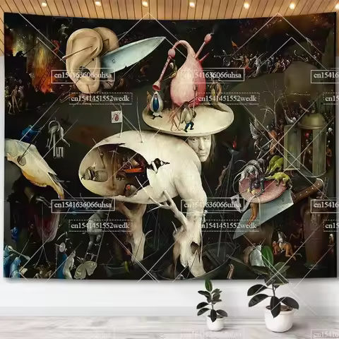Hieronymus Bosch Garden Of Earthly Delights Tapestry Wall Art Decor Paintings Retro Tapestries Aesth