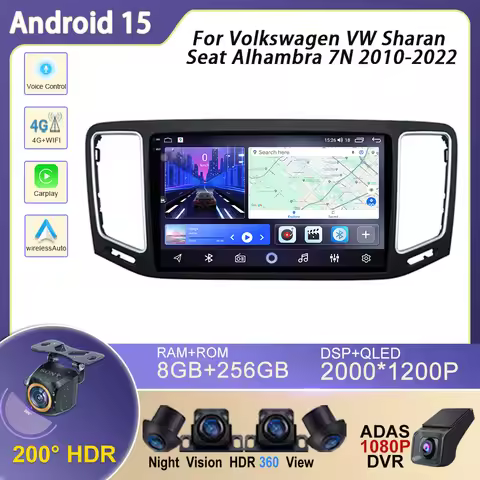 Car Radio Stereo For Volkswagen VW Sharan SEAT Alhambra 7N 2010-2022 Android Auto Multimedia Player 