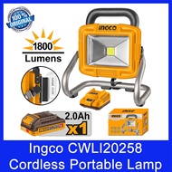 Ingco CWLI20258 Cordless Portable Lamp. LED Power Dissipation: 20W. 1800 Lumens. 2.0Ah Battery. Loca