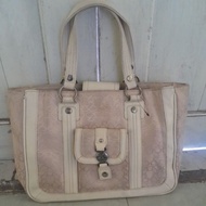 PINGKY & DIANNE branded handbag preloved 40x25 genuine leather mix thick canvas