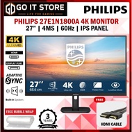 Philips 27" 27E1N1800A 4K UHD UltraHD HDR Adaptive Sync Built-In Speaker Monitor (DP / HDMI)