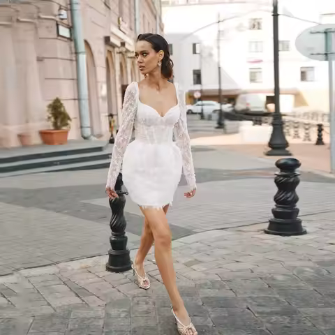 Lace Wedding Dress Short Sweetheart Applqiue Mini Bridal Dress Exquisite Mini Bridal Gowns Event For