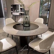 Jay Chou Same Style Marble Dining Table Chair Combination Designer Round Dining Table Light Luxury Rotating Hotel Round Dining Table